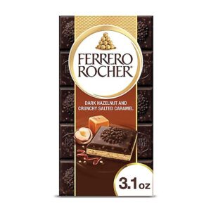 Ferrero Rocher Chocolate Bar Dark Chocolate Hazelnut and Crunchy Salted Caramel - 3.1 Oz