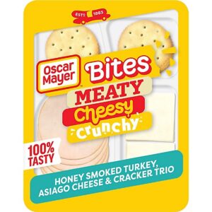 Oscar Mayer Bites Honey Smoked Turkey, Asiago Cheese & Cracker Trio Meat & Cheese Snack Plate - 3.3 Oz