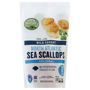 Open Nature Wild Caught Colossal North Atlantic Sea Scallops Under 15 Ct - 16 Oz