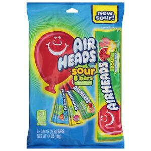 Airheads Sour Assorted Flavors 8 Count Pack Of Individually Wrapped Full-sized Candy Bars - 4.4 OZ