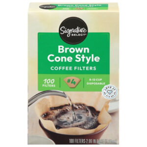 Signature SELECT Coffee Filters Cone Style No. 4 Brown 8-12 Cup - 100 Count