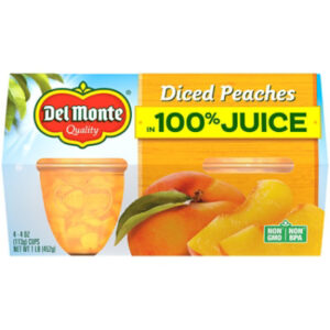 Del Monte Diced Peaches Fruit Cup Snacks in 100% Juice - 4 - 4 Oz