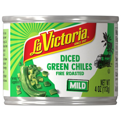 La Victoria Green Chiles Diced Fire Roasted Mild Can - 4 Oz