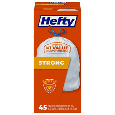 Hefty Trash Bags Drawstring Strong Tall 13 Gallon - 45 Count