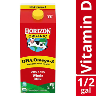 Horizon Organic Whole DHA Omega-3 Milk Carton - 0.5 Gallon