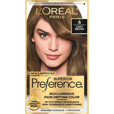 L'Oreal Paris Superior Preference Luminous Fade-Defying Hair Color 6 Light Brown Kit - Each