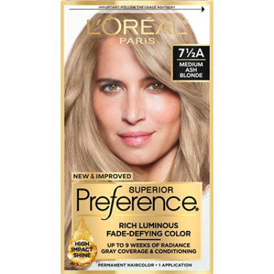 L'Oreal Paris Superior Preference Fade-Defying Permanent Hair Color 7.5A Medium Ash Blonde Kit - Each