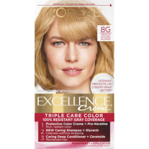 L'Oreal Paris Excellence Creme Permanent Triple Care Hair Color 8G Medium Golden Blonde Kit - Each
