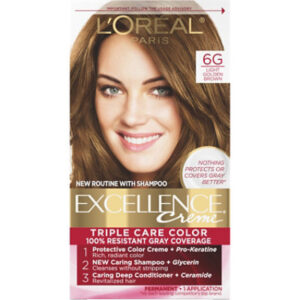 L'Oreal Paris Excellence Creme Permanent Triple Care Hair Color 6G Light Golden Brown Kit - Each