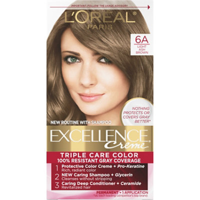 L'Oreal Paris Excellence Creme Permanent Triple Care Hair Color 6A Light Ash Brown Kit - Each