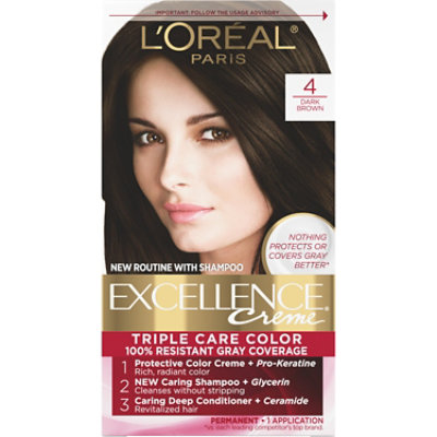 L'Oreal Paris Excellence Creme Permanent Triple Care Hair Color 4 Dark Brown Kit - Each
