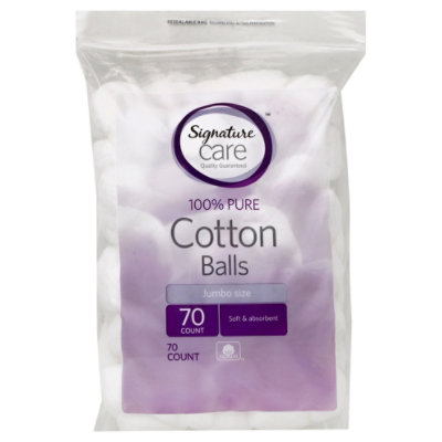 Signature Select/Care Cotton Balls 100% Pure Soft & Absorbent Jumbo Size - 70 Count