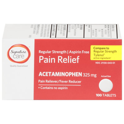 Signature Select/Care Pain Relief Tablet Acetaminophen 325mg No Aspirin Regular Strength - 100 Count