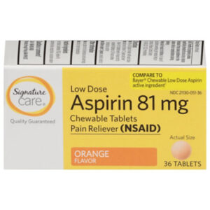 Signature Select/Care Aspirin Pain Reliever 81mg NSAID Orange Flavor Low Dose Chewable Tablet - 36 Count