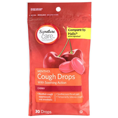 Signature Select/Care Cough Drops Menthol Soothing Action Cherry - 30 Count