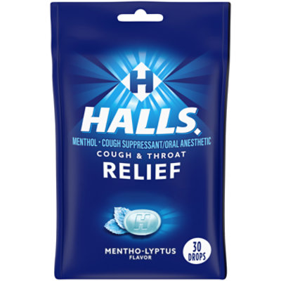 HALLS Cough Suppressant Drops Triple Soothing Action Menthol-Lyptus - 30 Count