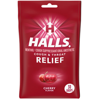 HALLS Cough Suppressant Drops Triple Soothing Action Cherry - 30 Count