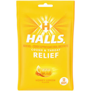 HALLS Cough Suppressant Drops Triple Soothing Action Honey Lemon - 30 Count