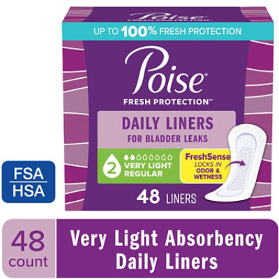 Poise Daily 2 Drop Absorbency Incontinence Panty Liners - 48 Count
