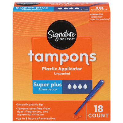 Signature Select/Care Premium Plastic Super Plus Absorbency Unscented Tampons - 18 Count