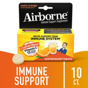 Airborne Immune Support Supplement Effervescent Tablets Zesty Orange - 10 Count