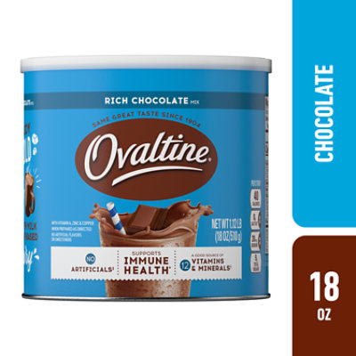 Ovaltine Rich Chocolate Drink Mix Powdered Drink Mix For Hot And Cold Milk Canister - 18 Oz