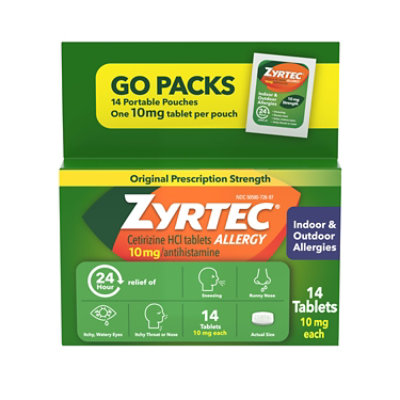ZYRTEC Allergy Antihistamine Tablets Original Prescription Strength 10 mg - 14 Count