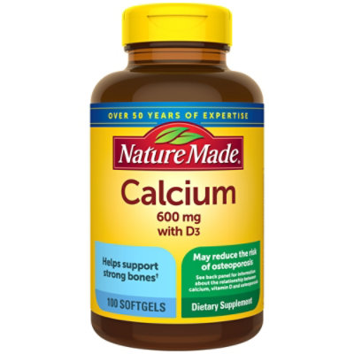 Nature Made Dietary Supplement Softgels Minerals Calcium 600 mg - 100 Count