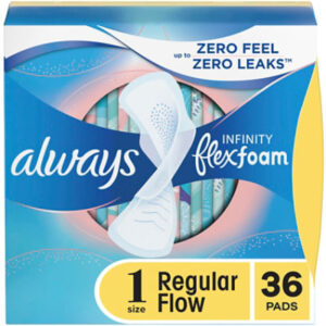 Always Infinity FlexFoam Unscented Pads For Women Size 1 Regular Absorbency With Wings - 36 Count