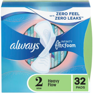 Always Infinity Size 2 Heavy Unscented Feminine Pads for Women With Wings - 32 Count