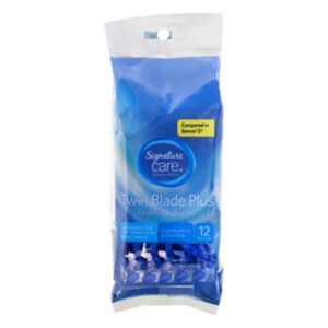 Signature Select/Care Razor Disposable Twin Blade Plus With Lubricating Strip - 12 Count
