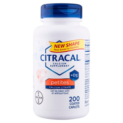 Citracal Calcium Supplement D3 Calcium Citrate Petites Coated Caplets - 200 Count