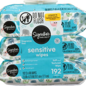 Signature Select/Care Wipes Sensitive Ultra Soft & String Fragrance Free 3 Packs - 3-64 Count