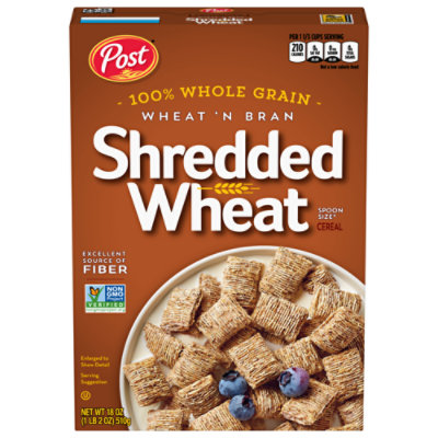 Post Wheat N Bran Shredded Wheat Excellent Source of Fiber Breakfast Cereal - 18 Oz