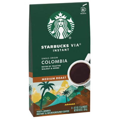 Starbucks VIA Instant Colombia 100% Arabica Medium Roast Coffee Packets Box 8 Count - Each