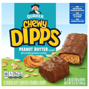Quaker Chewy Dipps Granola Bars Chocolatey Covered Peanut Butter Flavor - 6-1.05 Oz