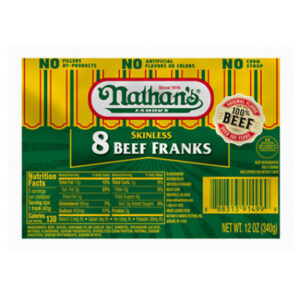 Nathan's Famous Skinless Beef Hot Dogs - 12 Oz