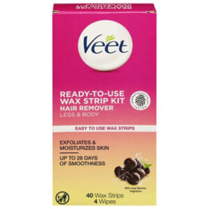 VEET Hair Remover Wax Strip Kit Easy Gelwax Technology Sensitive Formula - 40 Count