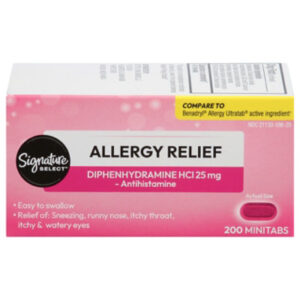 Signature Select/Care Allergy Relief Diphenhydramine HCI 25mg Antihistamine Minitab - 200 Count