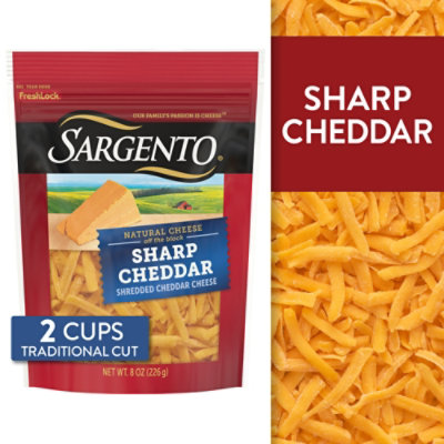 Sargento Shredded Sharp Natural Cheddar Cheese Traditional Cut - 8 Oz