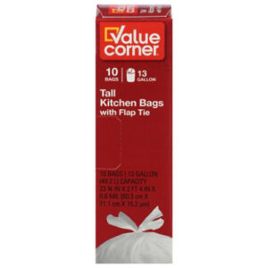 Value Corner Kitchen Bags Drawstring Tall 13 Gallon - 10 Count