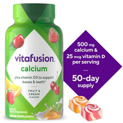 Vitafusion Calcium Gummy Vitamins Fruit And Cream Flavored Chewable Calcium Vitamins - 100 Count