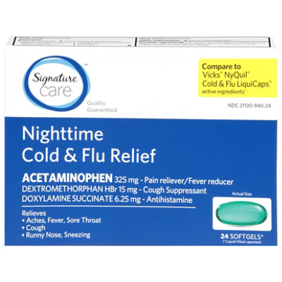 Signature Select/Care Cold & Flu Relief Nighttime Acetaminophen 325mg Softgel - 24 Count