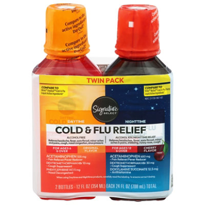 Signature Select/Care Cold & Flu Relief Daytime & Nighttime Pack Cherry Flavor - 2-12 Fl. Oz.