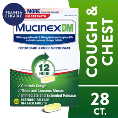 Mucinex DM Expectorant & Cough Suppressant Maximum Strength 12 Hours Relief Tablets - 28 Count