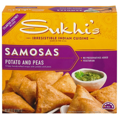 Sukhi's Indian Potato & Pea Samosa Frozen Appetizer Vegetarian Snack - 10 Oz