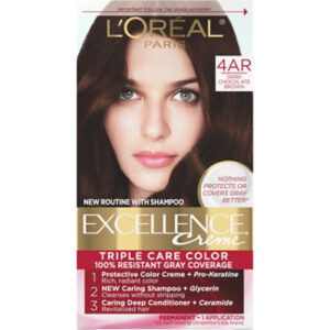 L'Oreal Paris Excellence Creme Permanent Triple Care Hair Color 4AR Dark Chocolate Brown Kit - Each