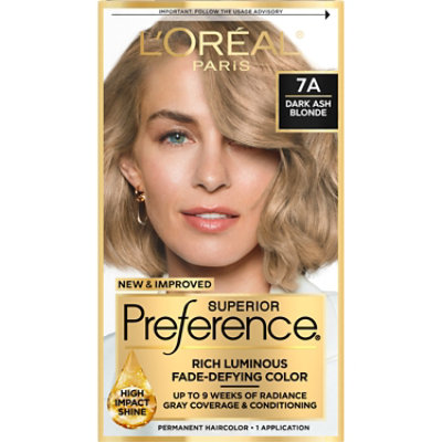L'Oreal Paris Superior Preference Fade-Defying Permanent Hair Color 7A Dark Ash Blonde Kit - Each