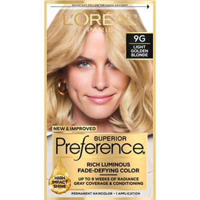 L'Oreal Paris Superior Preference Fade-Defying Hair Color 9G Light Golden Blonde Kit - Each