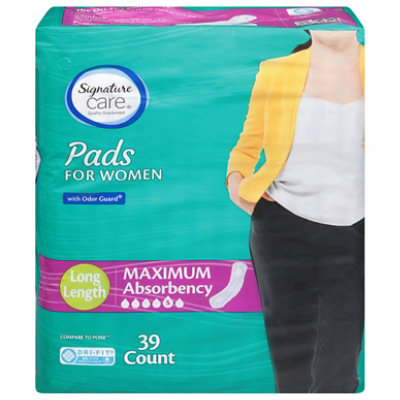 Signature Select/Care Maximum Absorbency Long Length Bladder Control Pads For Women - 39 Count